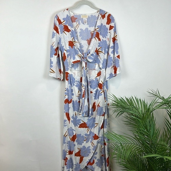 L*Space Kellen Dress Tie Front Blue Floral Beach Summer Resort Small Cutout - Picture 4 of 13